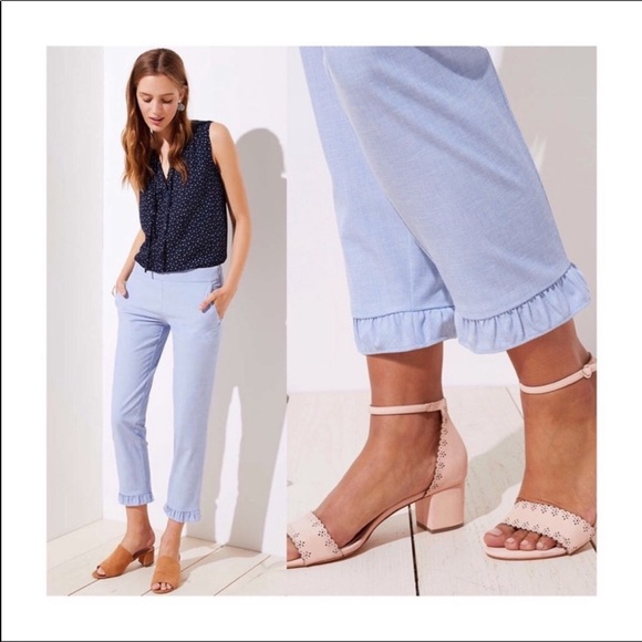 LOFT Pants - LOFT Cropped Ruffle Hem Chino Pants